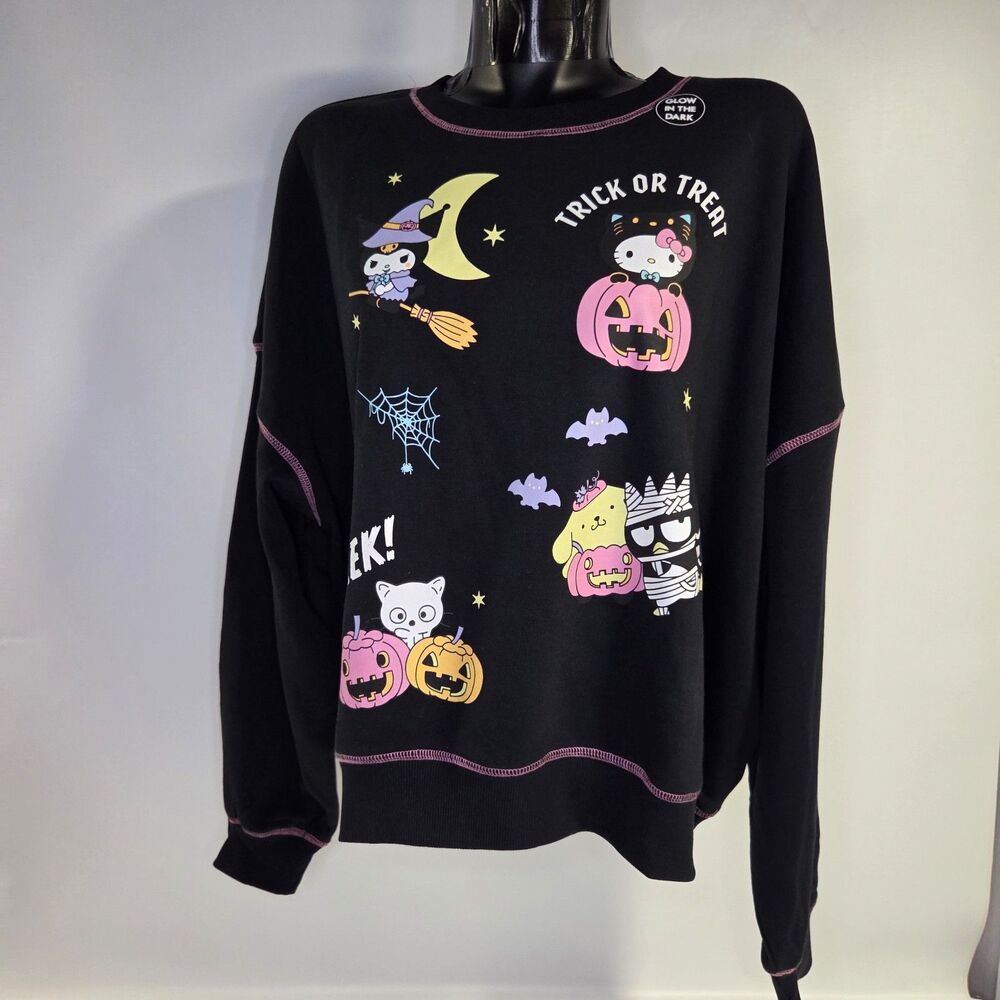 Hello Kitty Black Sanrio Halloween Glow-in-the-dark Graphic Crewneck Sweatshirt